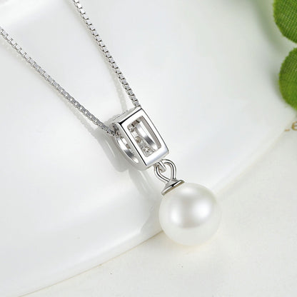 Pearl S925 Sterling Silver Necklace with Zirconia Diamond - Exquisite Engagement Party Wedding Jewelry