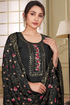 Black Georgette Kameez with Pant For Indian Wedding & Festival - Embroidery Work