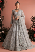 Silver Net Long Sleeves Lehenga Choli for Wedding Guest with Thread and Sequins Embroidery