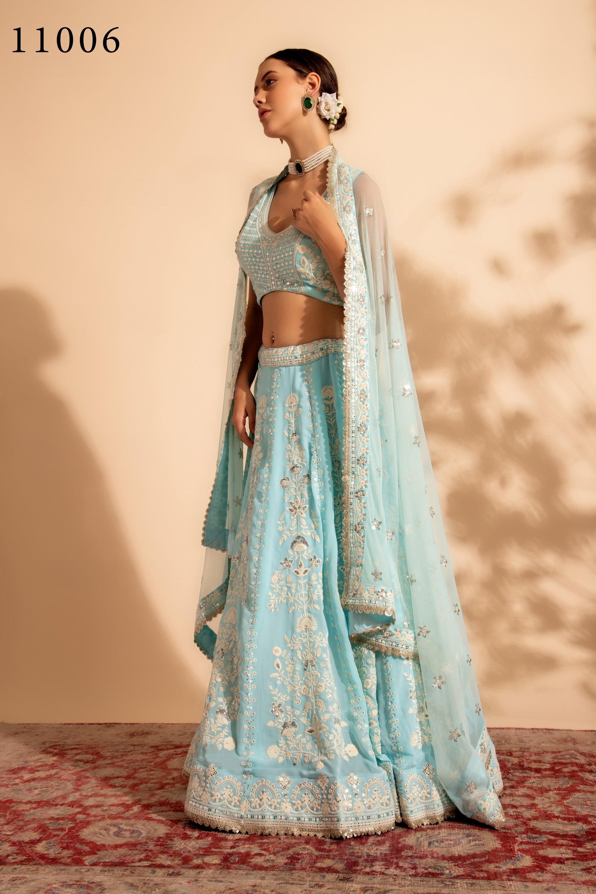 Sky Blue Georgette Lehenga Choli For Indian Festivals & Wedding - Thread Embroidery Work, Sequence Embroidery Work