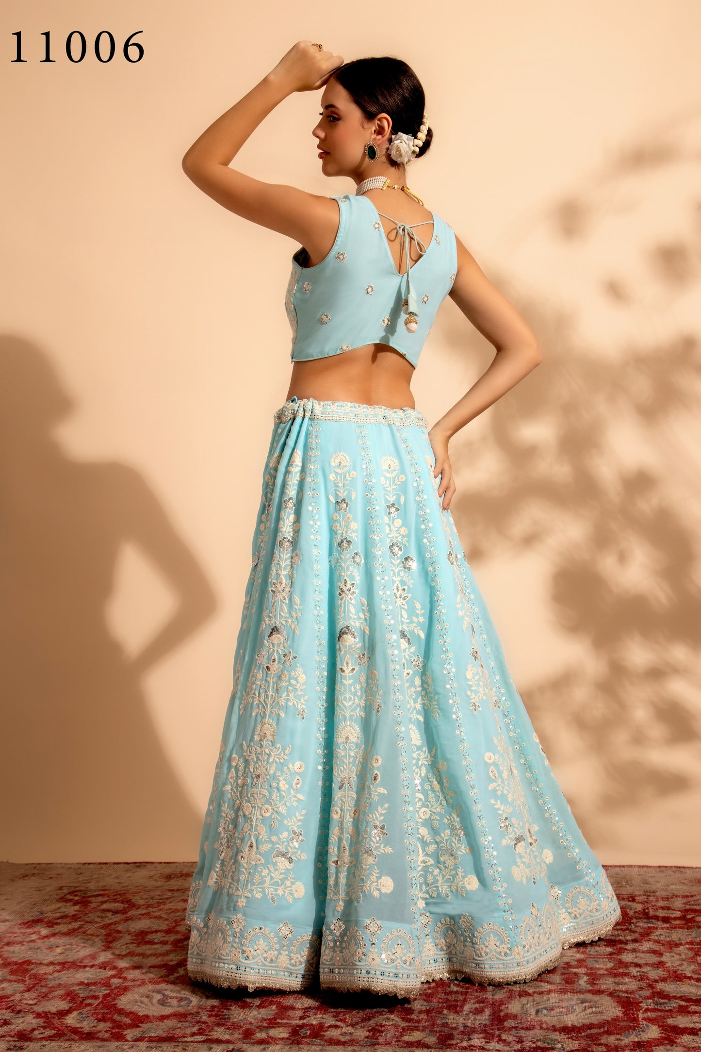 Sky Blue Georgette Lehenga Choli For Indian Festivals & Wedding - Thread Embroidery Work, Sequence Embroidery Work