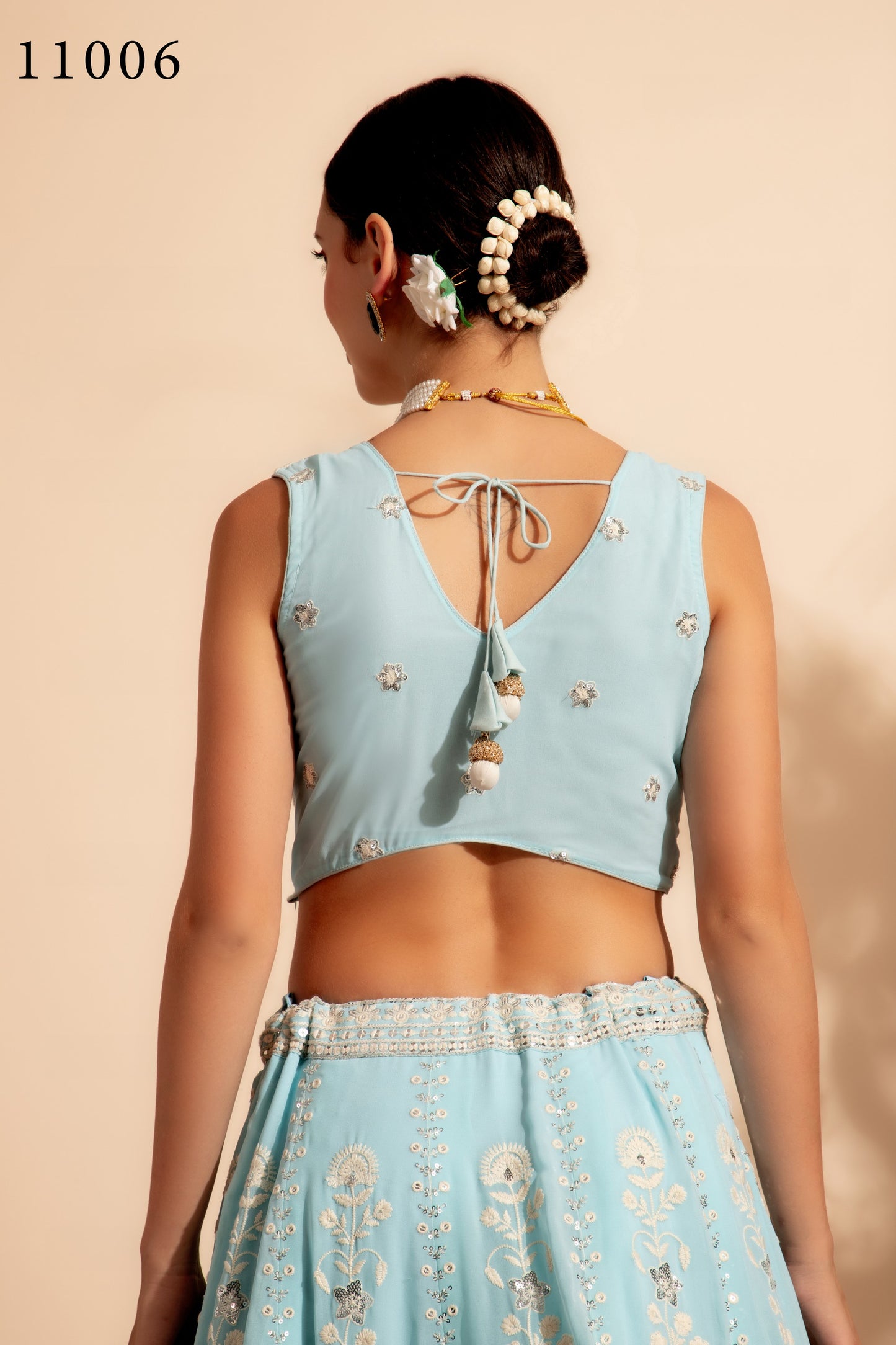 Sky Blue Georgette Lehenga Choli For Indian Festivals & Wedding - Thread Embroidery Work, Sequence Embroidery Work