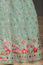 Sky Blue Georgette Lehenga Choli For Indian & Pakistani Wedding Festival - Sequins & Thread Embroidery Work, Zari Work, Embroidery Work, Real Mirror Work