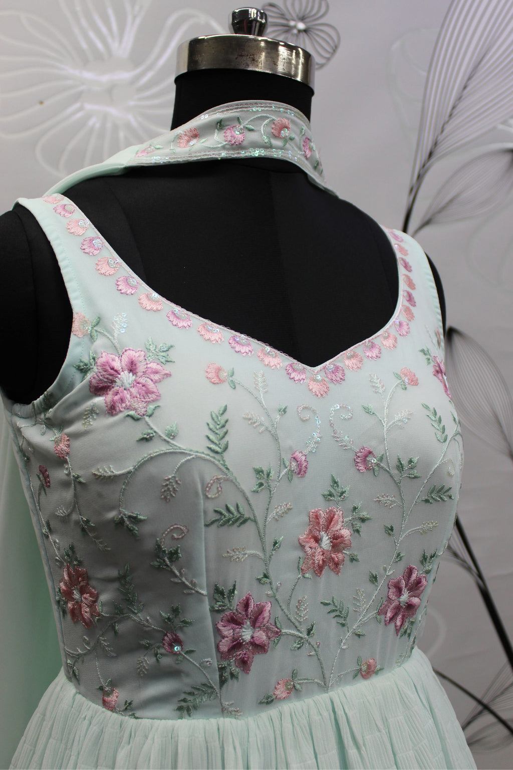 Sky Blue Georgette Lehenga Choli Set For Indian Festivals & Weddings - Sequence Work & Thread Embroidery Work