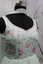 Sky Blue Georgette Lehenga Choli Set For Indian Festivals & Weddings - Sequence Work & Thread Embroidery Work