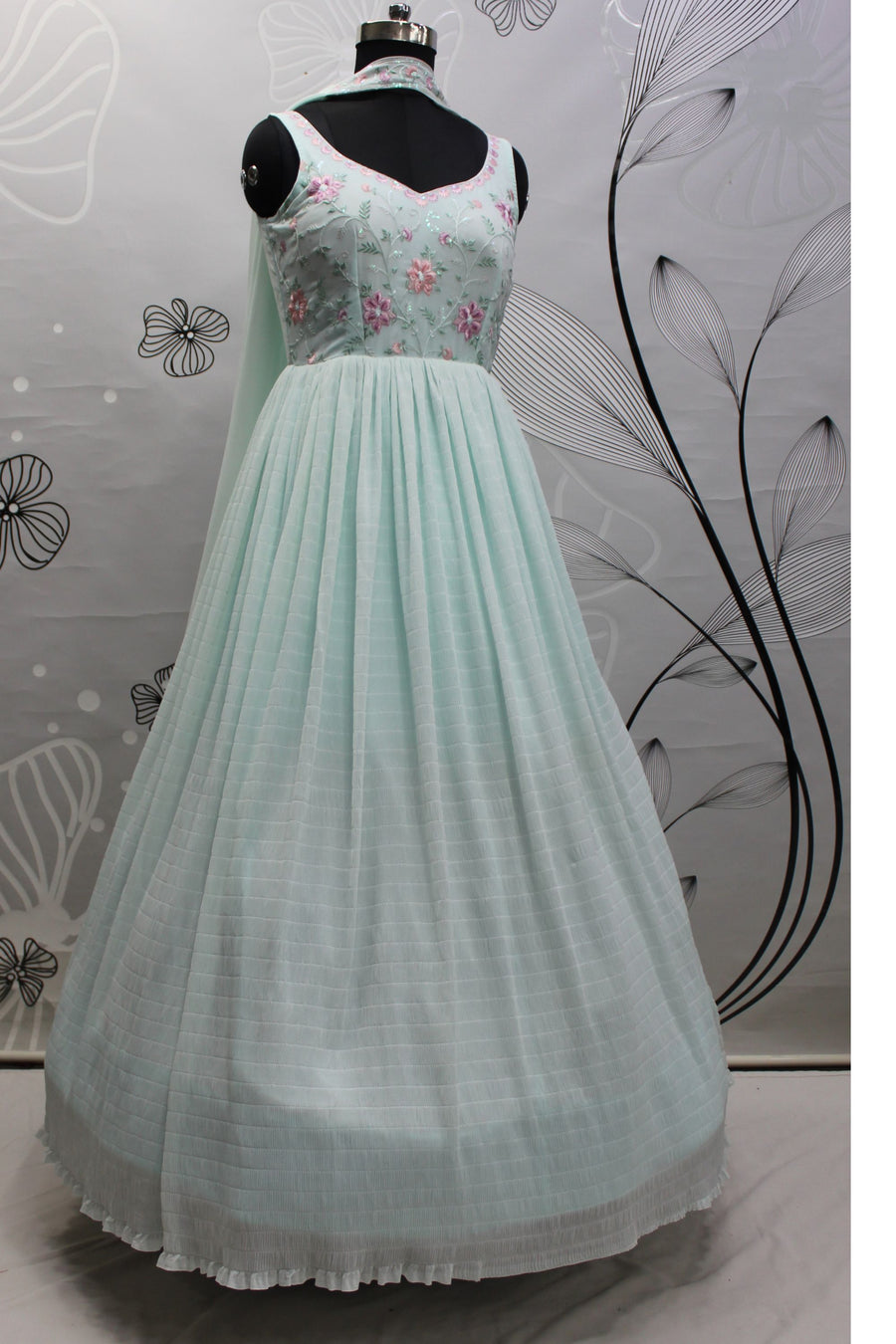 Sky Blue Georgette Lehenga Choli Set For Indian Festivals & Weddings - Sequence Work & Thread Embroidery Work