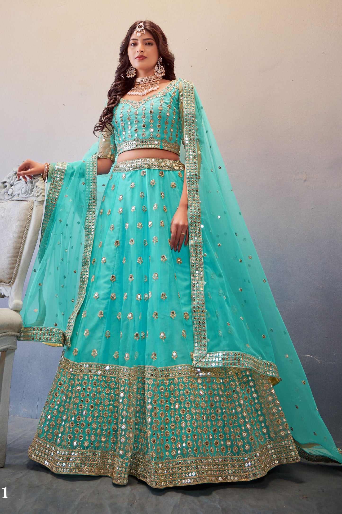 Sky Blue Net Lehenga Choli For Indian Festivals Wedding Sequence Embroidery Work