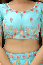 Sky Blue Net Lehenga Choli For Indian & Pakistani Wedding Festival - Thread & Sequins Embroidery Work