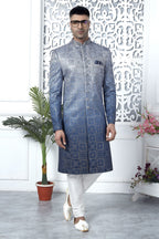 Steel Blue Art Silk Sherwani for Men Wedding with Embroidery Work