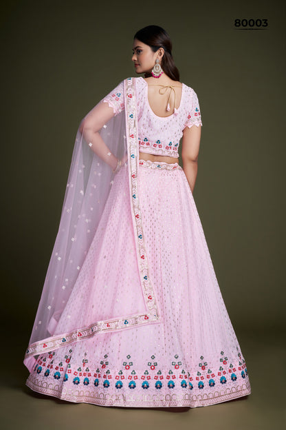 Pink Pakistani Georgette Lehenga Choli For Indian Festivals & Weddings - Sequence Embroidery Work, Thread Embroidery Work,