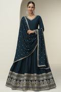 Teal Premium Silk Anarkali Dress for Wedding with Thread and Sequins Embroidery Work