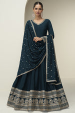 Teal Blue Premium Silk Anarkali Dress for Wedding with Embroidery Work