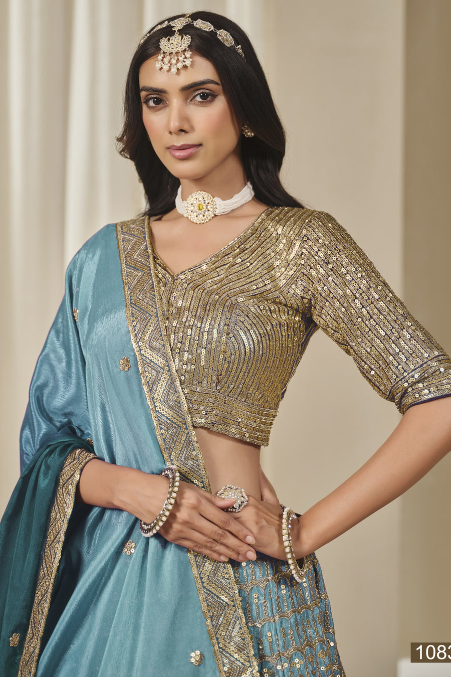 Teal Chinon Silk Dual Color Lehenga Choli For Indian & Pakistani Wedding Festival - Thread & Sequence Embroidery Work