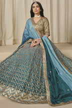 Teal Chinon Silk Dual Color Lehenga Choli For Indian & Pakistani Wedding Festival - Thread & Sequence Embroidery Work