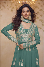 Rama Chinon Silk Latest Plazo Design for Wedding with Thread and Sequins Embroidery