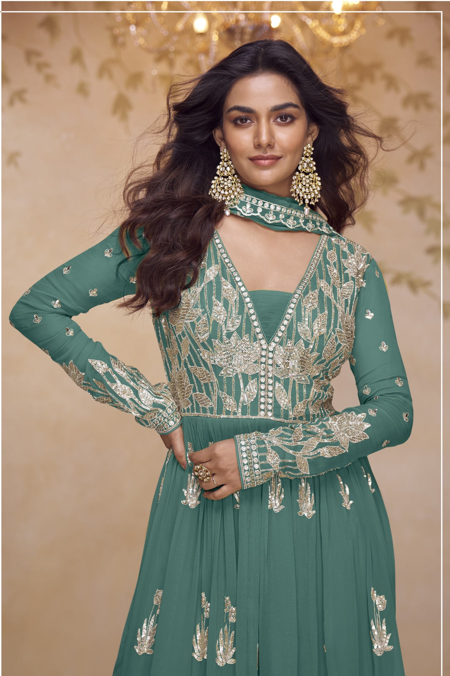 Rama Chinon Silk Latest Plazo Design for Wedding with Thread and Sequins Embroidery