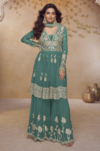 Rama Chinon Silk Latest Plazo Design for Wedding with Thread and Sequins Embroidery