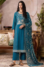 Women's Black Pant Suit for Wedding in Chinon Silk with Mirror & Embroidery Work