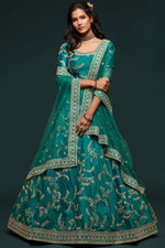 Teal Embroidered Lehenga with Art Silk Dori Zari Work