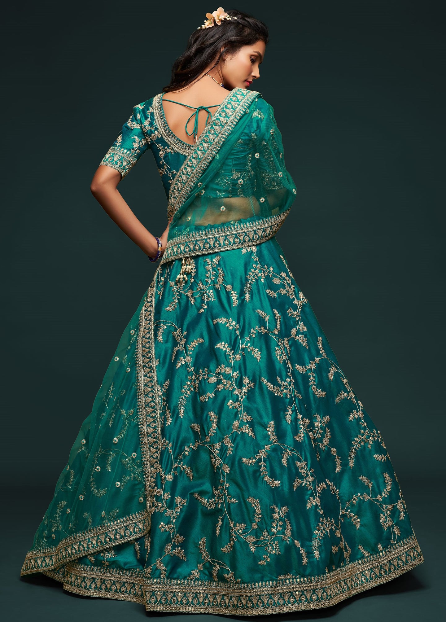 Rama Embroidered Lehenga with Art Silk Dori Zari Work
