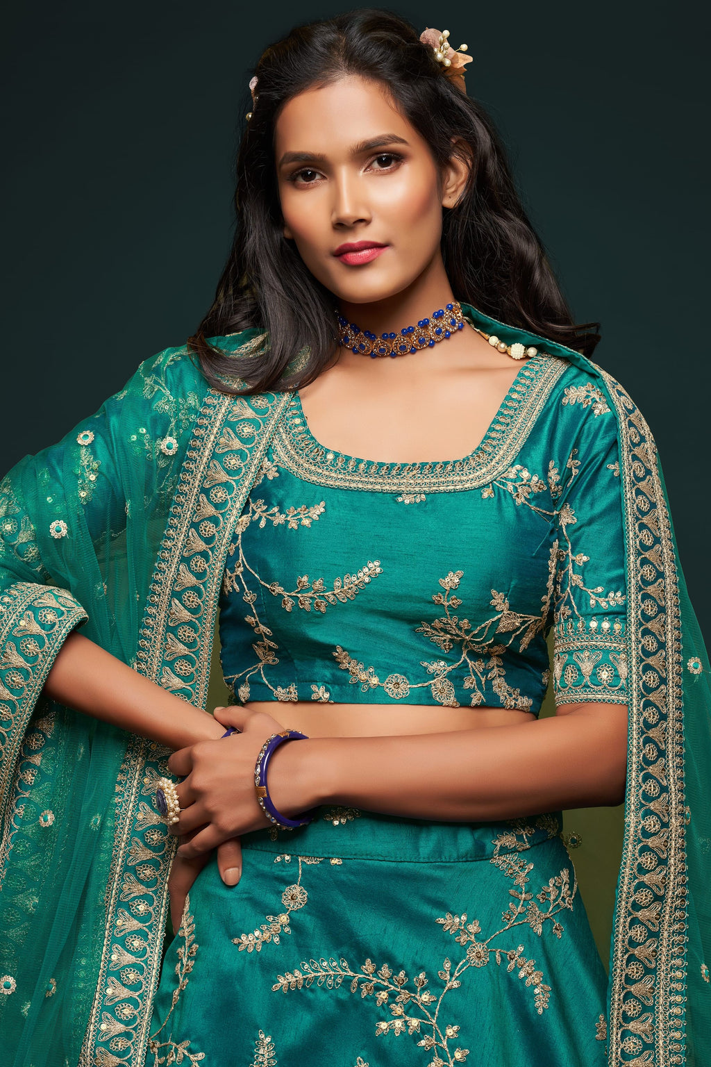 Rama Embroidered Lehenga with Art Silk Dori Zari Work