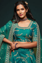 Rama Embroidered Lehenga with Art Silk Dori Zari Work