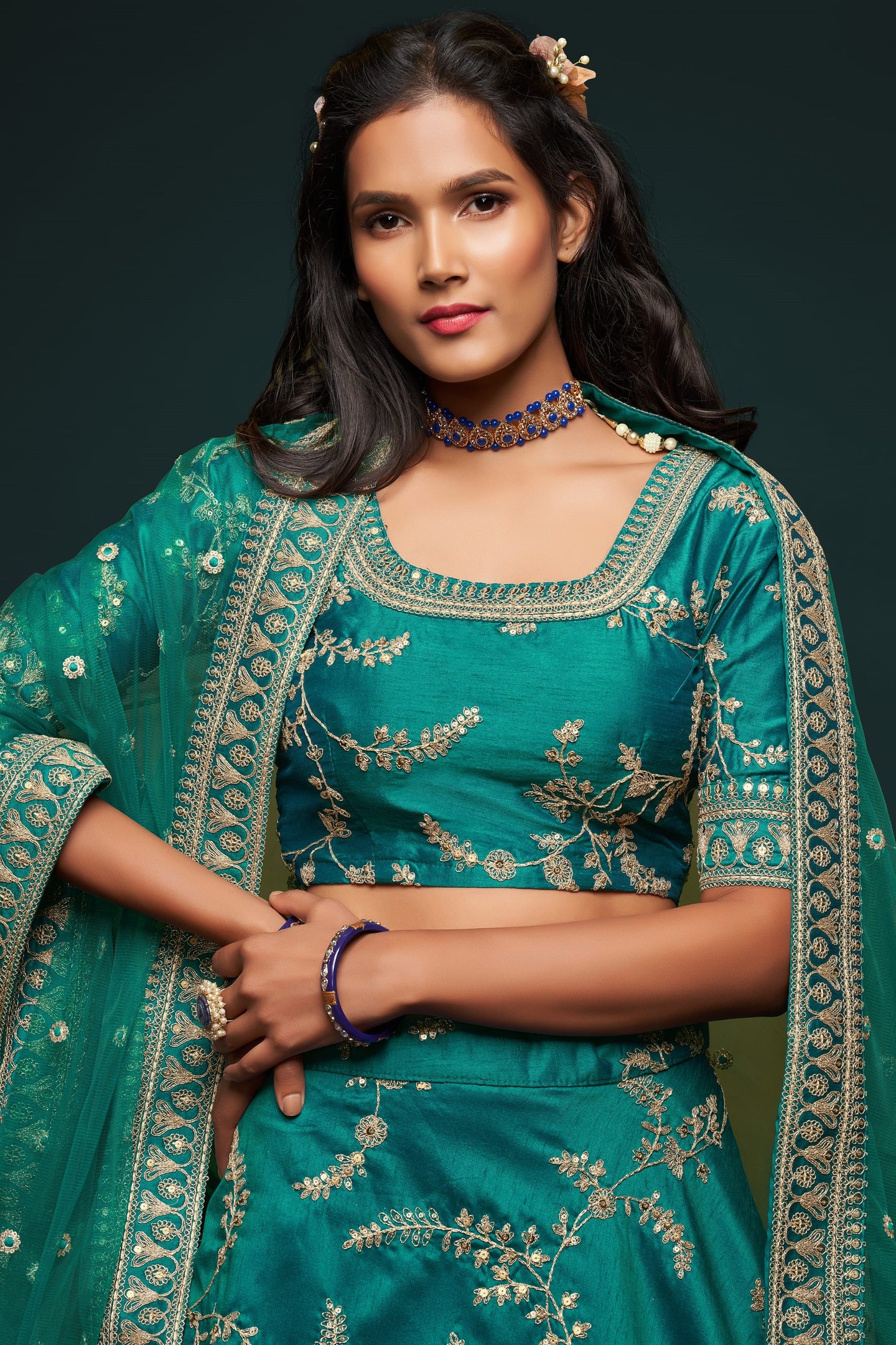 Rama Embroidered Lehenga with Art Silk Dori Zari Work