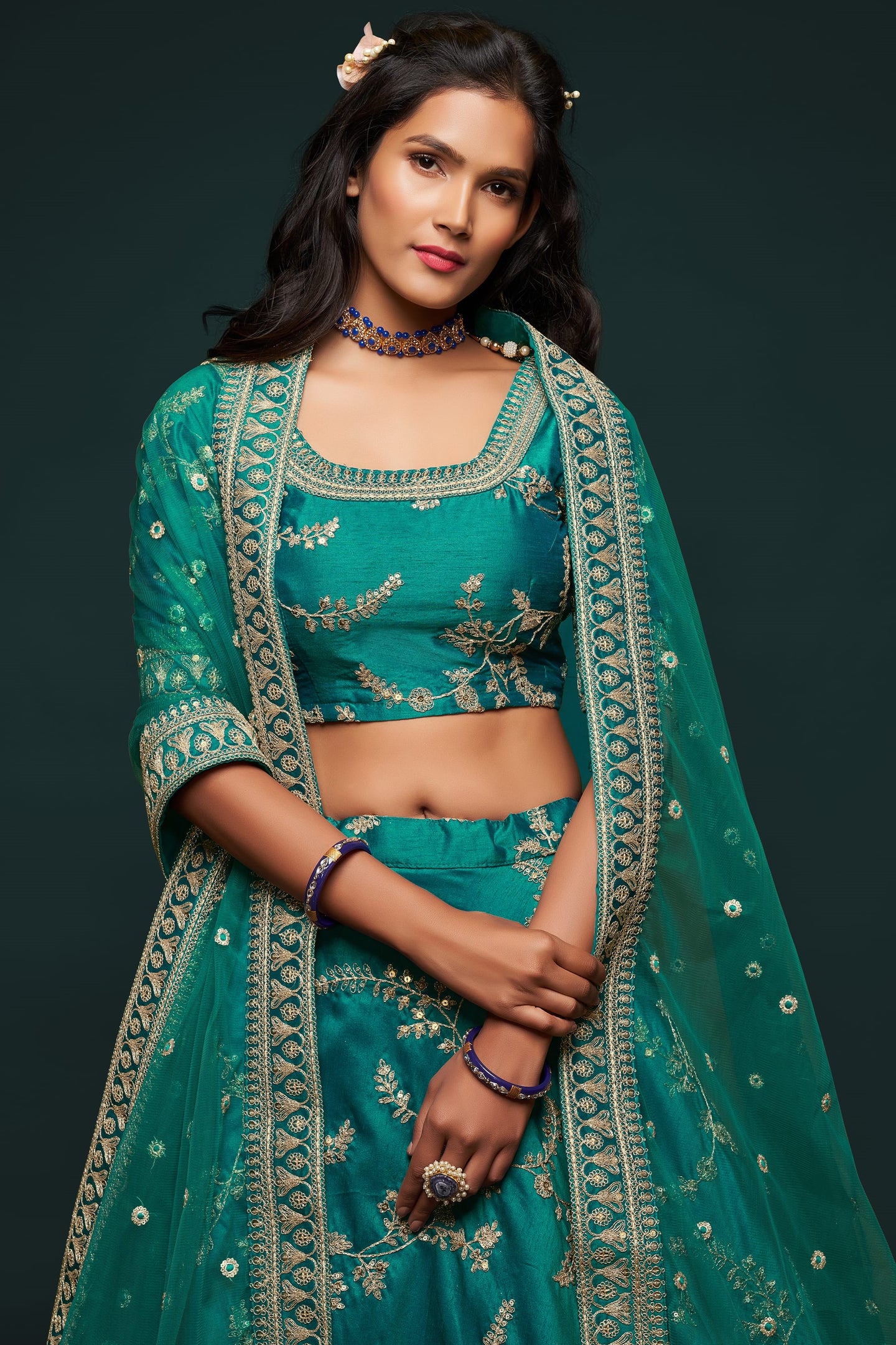 Rama Embroidered Lehenga with Art Silk Dori Zari Work