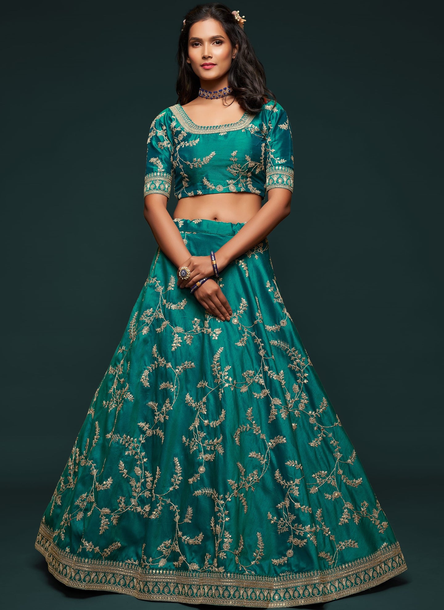 Rama Embroidered Lehenga with Art Silk Dori Zari Work