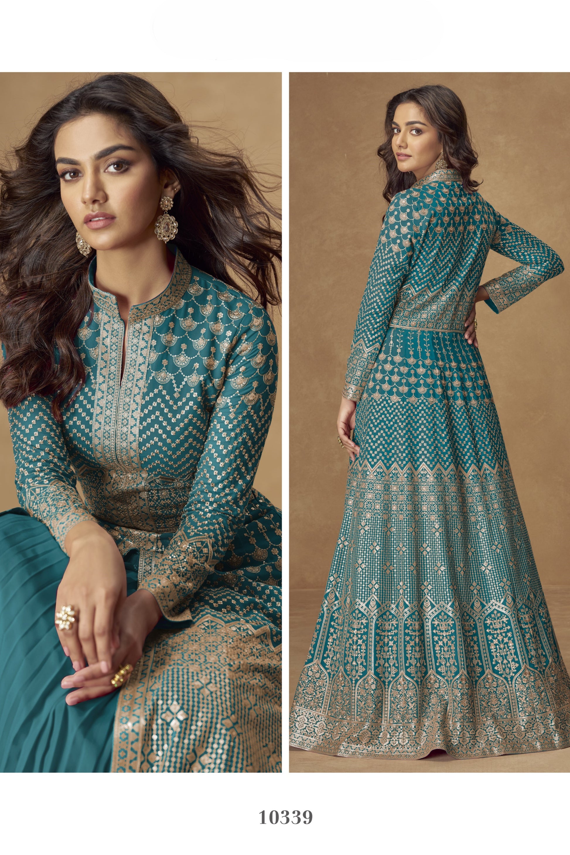 Teal Georgette Anarkali Skirt Set Thread Embroidery Work Shop