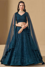 Teal Georgette Lehenga Choli For Indian & Pakistani Wedding Festival - Sequins & Thread Embroidery Work