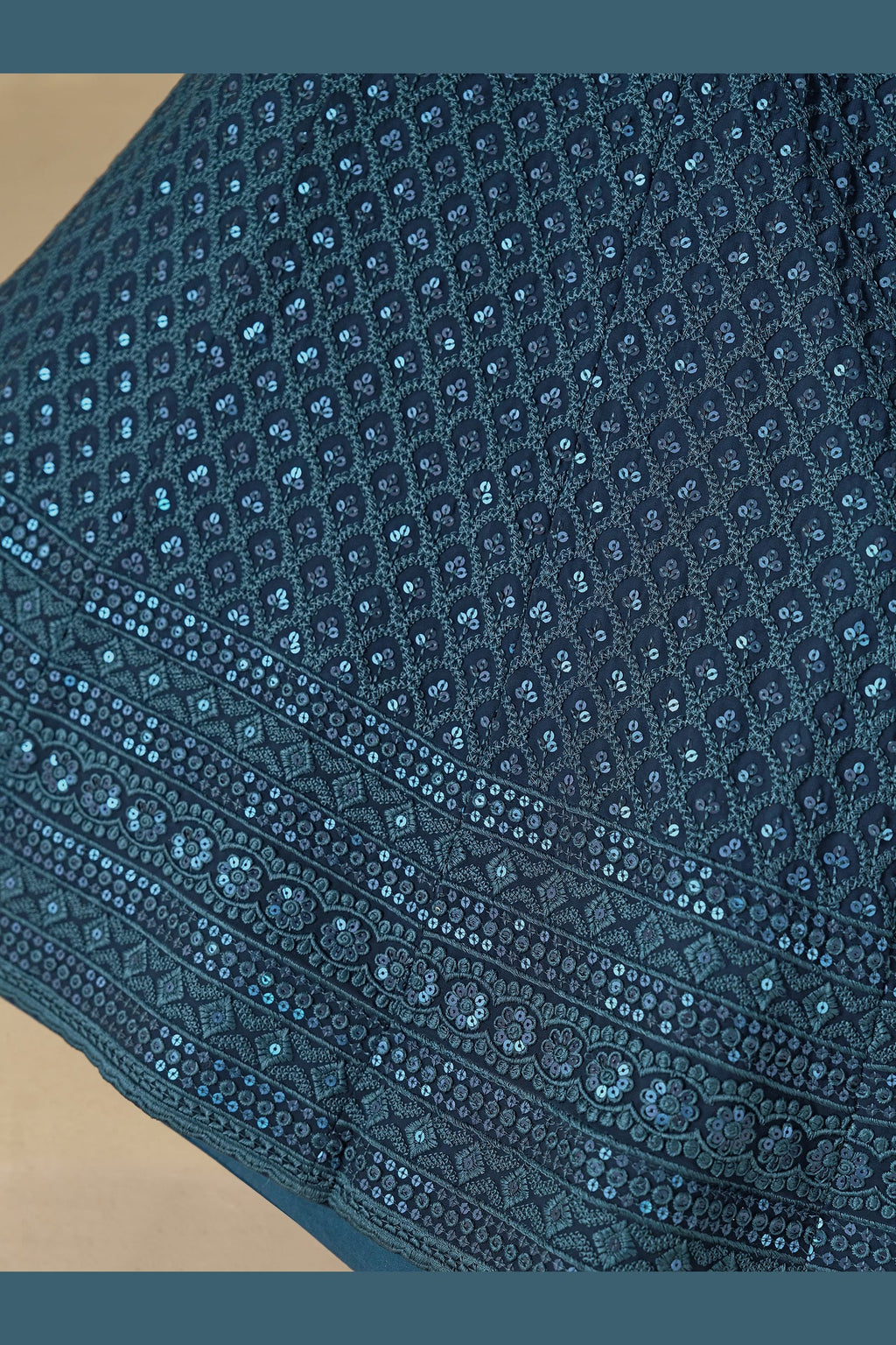 Teal Georgette Lehenga Choli For Indian & Pakistani Wedding Festival - Sequins & Thread Embroidery Work