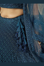 Teal Georgette Lehenga Choli For Indian & Pakistani Wedding Festival - Sequins & Thread Embroidery Work
