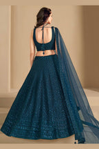 Teal Georgette Lehenga Choli For Indian & Pakistani Wedding Festival - Sequins & Thread Embroidery Work