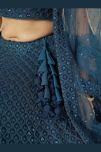 Teal Georgette Lehenga Choli For Indian & Pakistani Wedding Festival - Sequins & Thread Embroidery Work