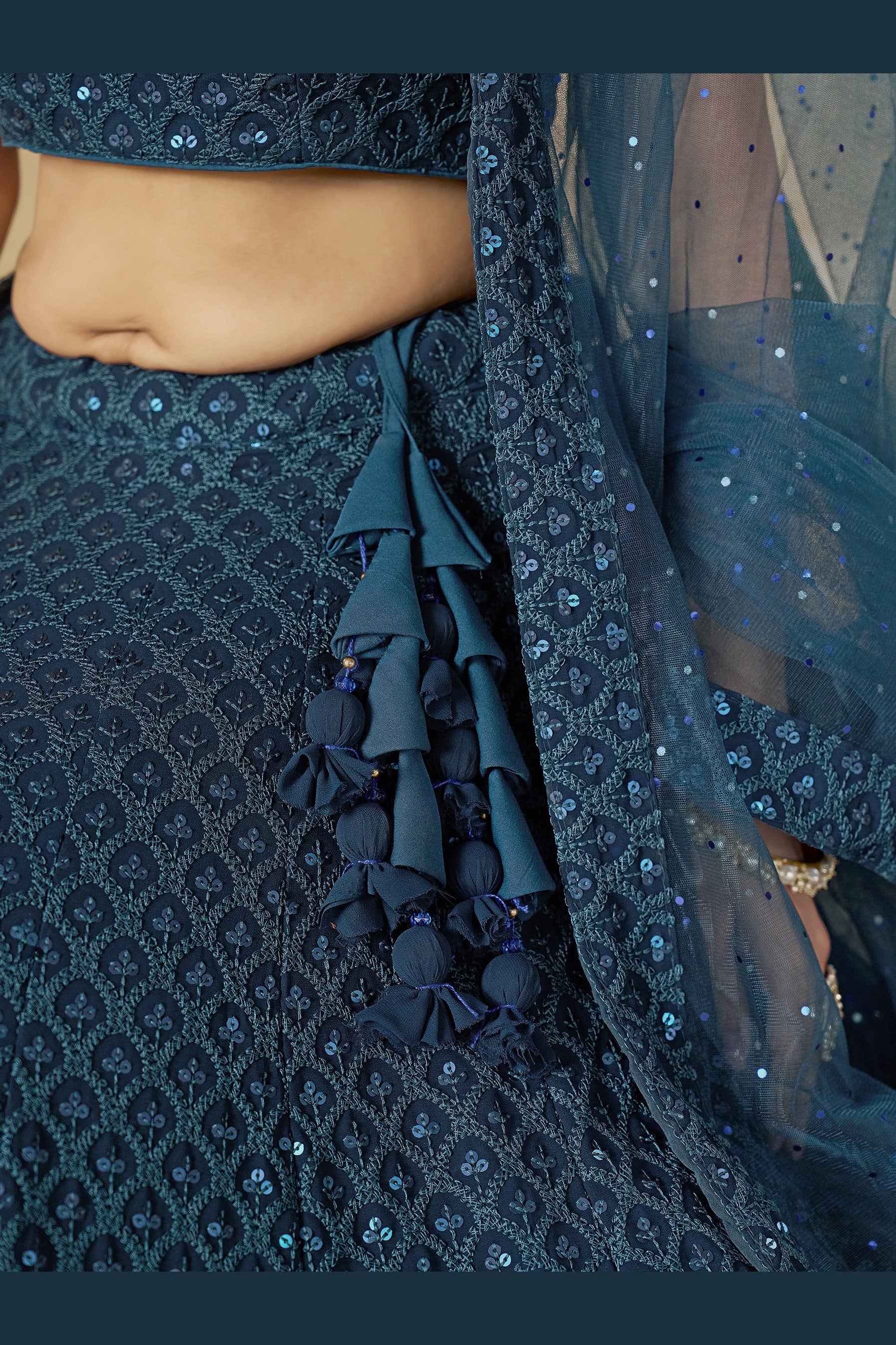 Teal Georgette Lehenga Choli For Indian & Pakistani Wedding Festival - Sequins & Thread Embroidery Work