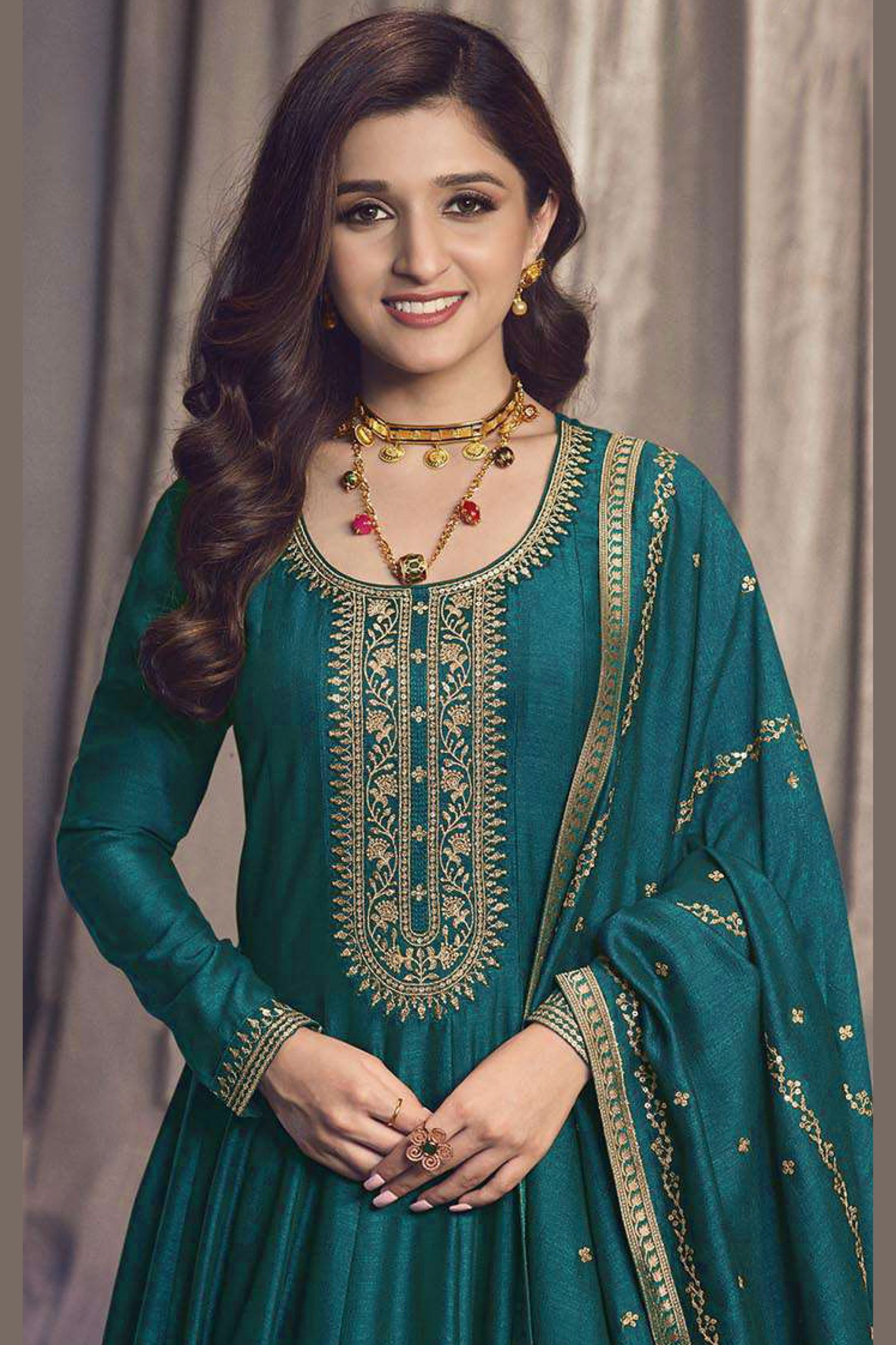 Teal Georgette Silk Anarkali Suit For Indian Festivals & Pakistani Weddings Dress - Embroidery Work