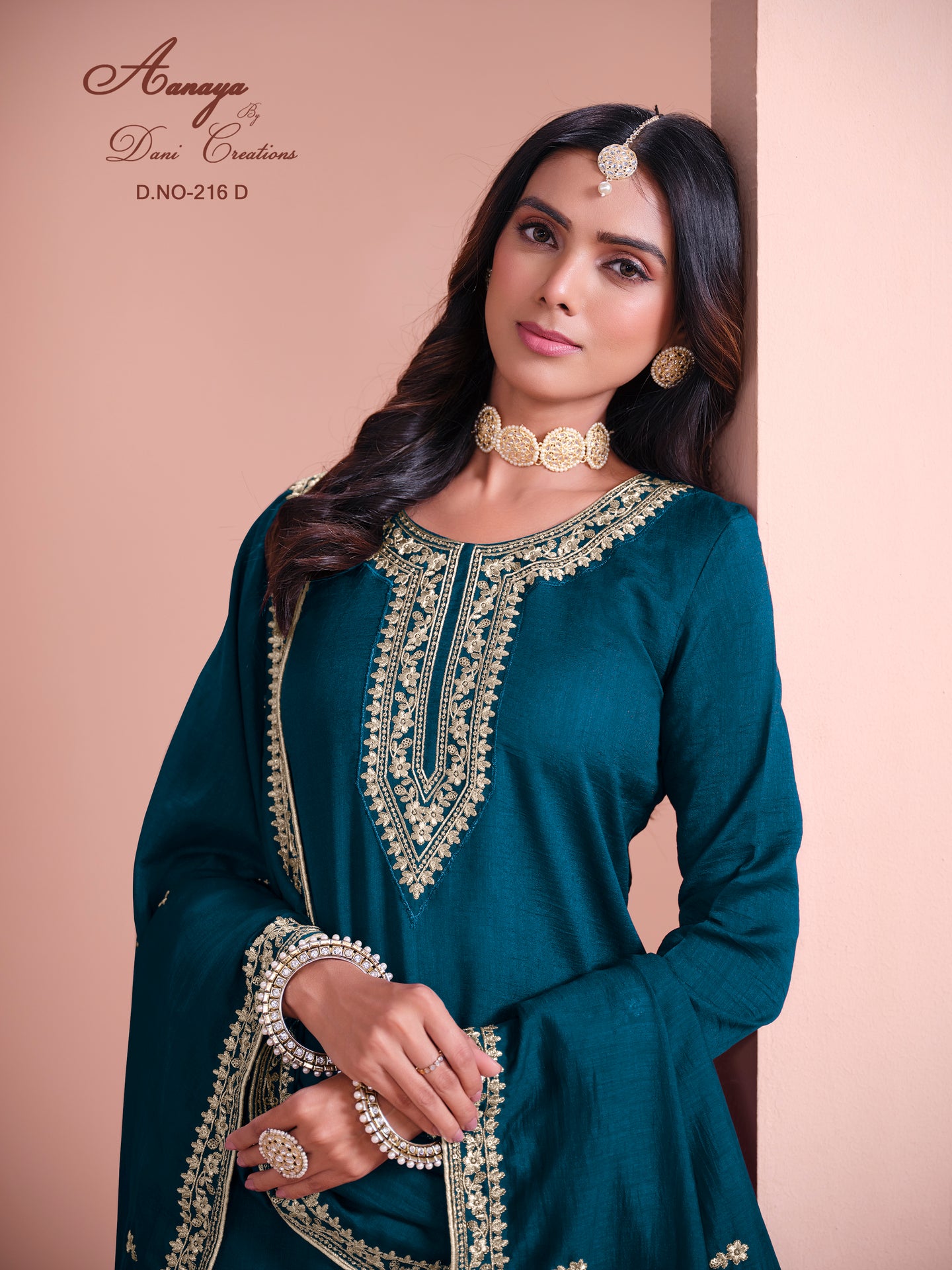 Dark Peacock Green Art Silk Palazzo Suit For Indian Wedding & Pakistani Festival - Embroidery Work