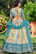 Rama Chinon Silk Printed Lehenga Choli with Zari and Sequins Work