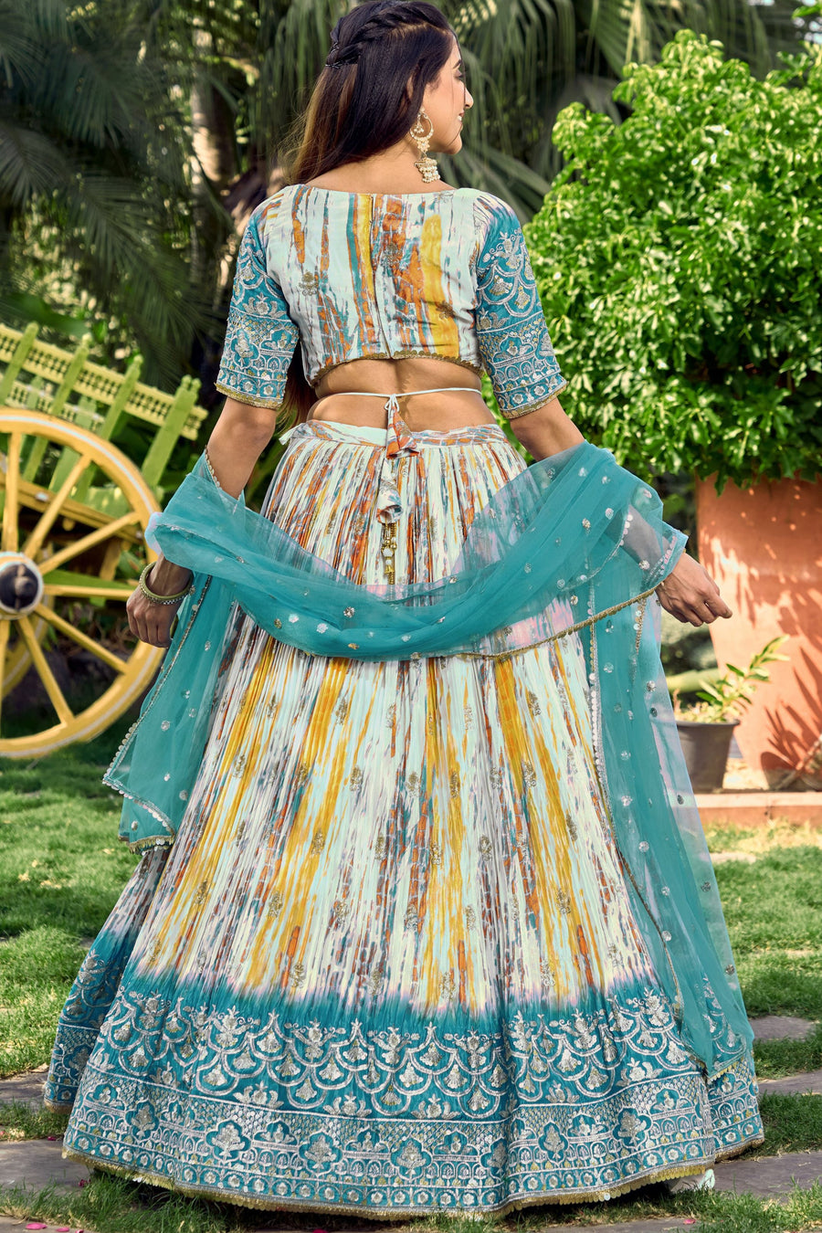 Rama Chinon Silk Printed Lehenga Choli with Zari and Sequins Work