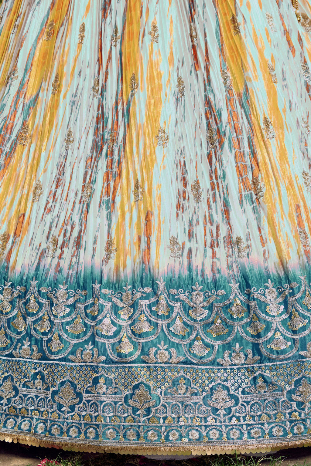 Rama Chinon Silk Printed Lehenga Choli with Zari and Sequins Work