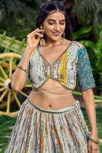 Rama Chinon Silk Printed Lehenga Choli with Zari and Sequins Work