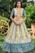 Rama Chinon Silk Printed Lehenga Choli with Zari and Sequins Work