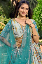 Rama Chinon Silk Printed Lehenga Choli with Zari and Sequins Work