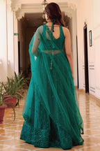 Teal Net Lehenga Choli For Indian & Pakistani Wedding Festival - Sequins & Thread Embroidery Work, Pearl Work