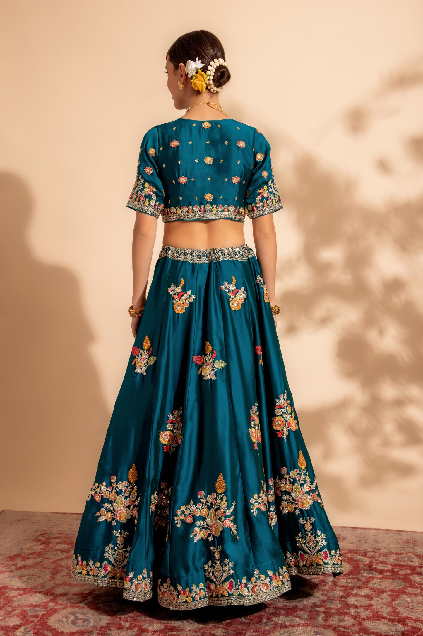 Teal Organza Lehenga Choli For Indian Festivals & Wedding - Thread Embroidery Work, Sequence Embroidery Work