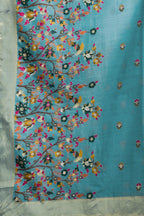 Teal Silk Cotton Meenakari Work Saree with Stitched Blouse & Petticoat