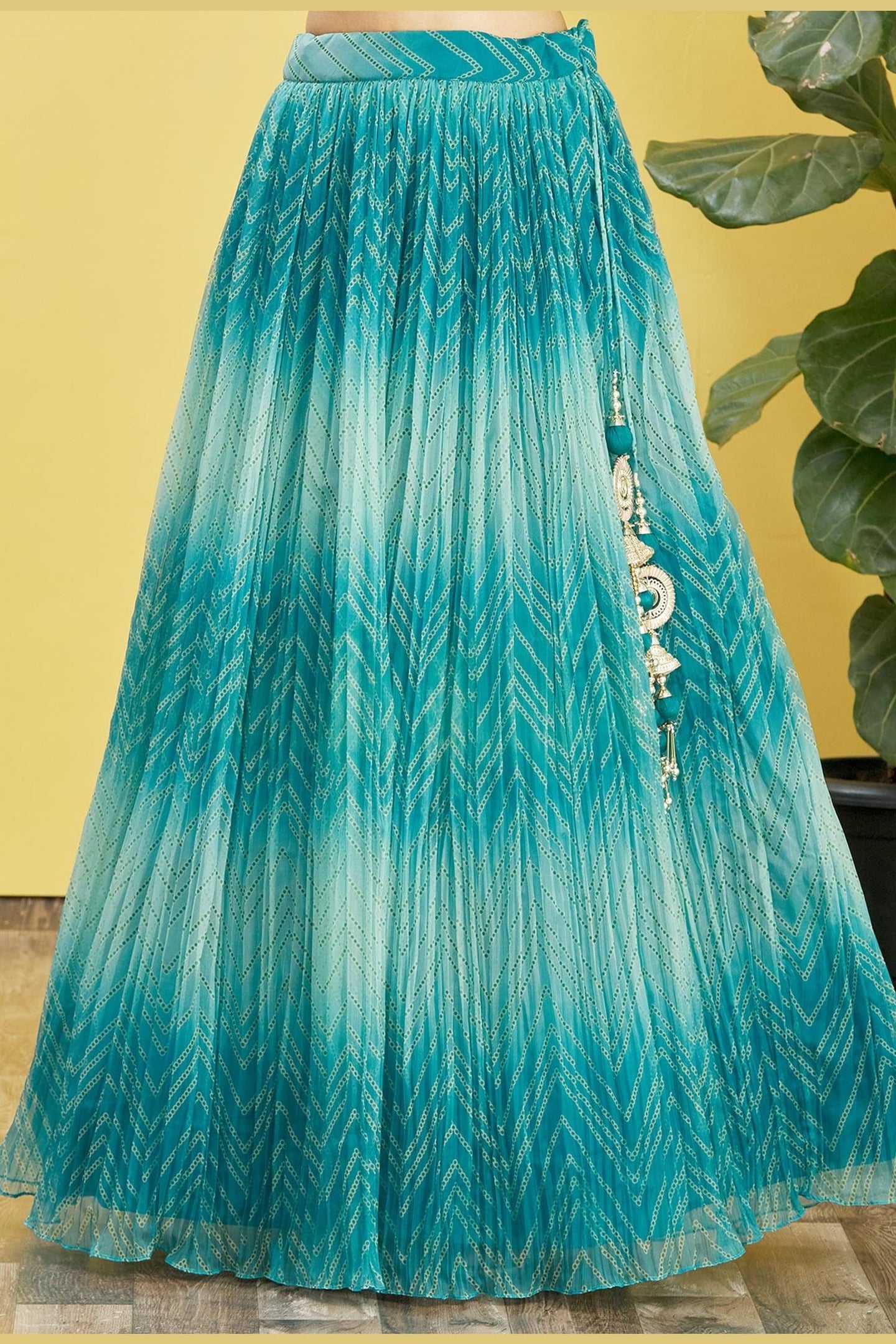 Teal Slub Silk Lehenga Choli For Indian & Pakistani Wedding Festival - Sequins & Thread Embroidery Work, Zari Work, Print Work, Real Mirror Work