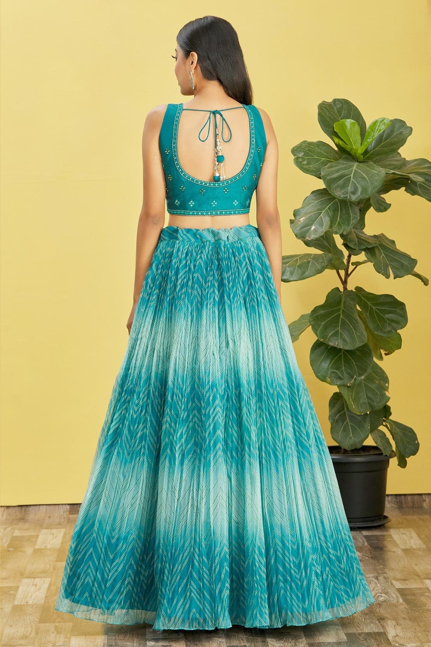 Teal Slub Silk Lehenga Choli For Indian & Pakistani Wedding Festival - Sequins & Thread Embroidery Work, Zari Work, Print Work, Real Mirror Work