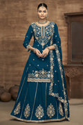 Teal Vichitra Silk Embroidered Pakistani Skirt Suit